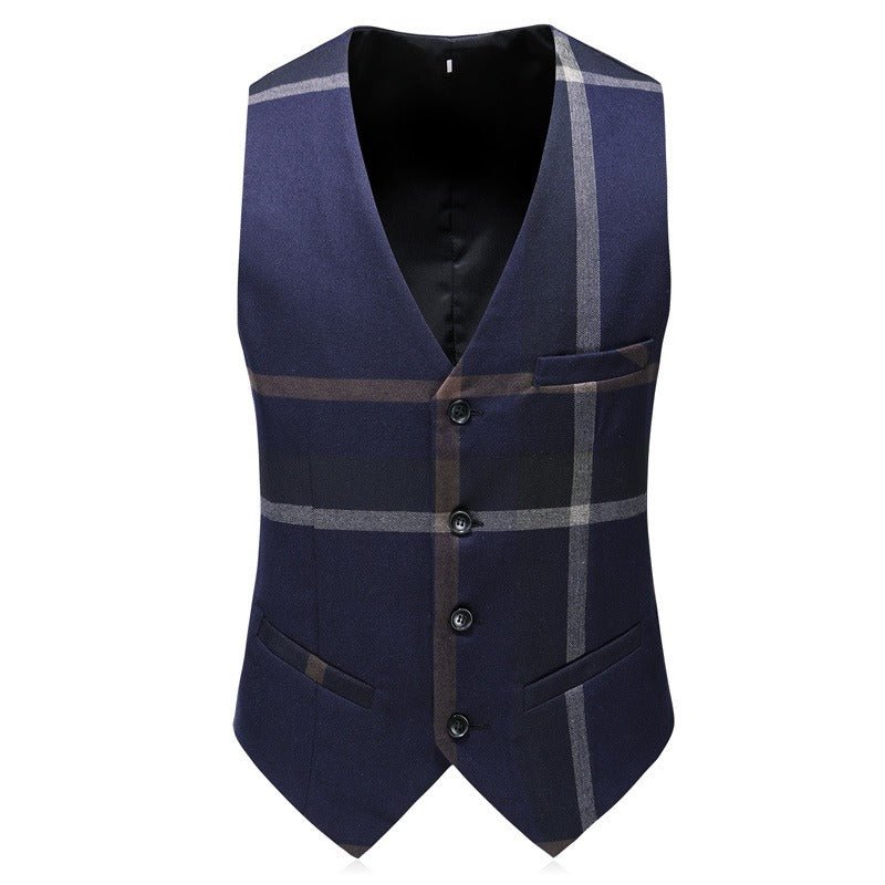 Suit Set Men's Casual Suit Three Piece Set Korean Fit Large Checked Groom Dress Set - Luzilly Bridal & Apparel