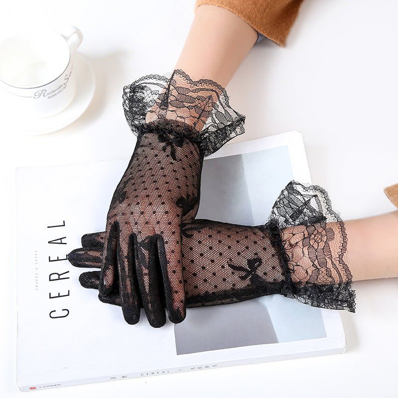Summer Ladies Sunscreen Driving Riding Gloves Bow Black Lace Lace Mesh Wedding Bridal Gloves - Luzilly Bridal & Apparel