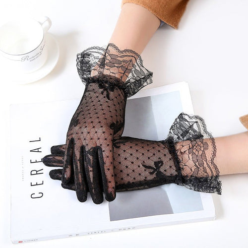 Summer Ladies Sunscreen Driving Riding Gloves Bow Black Lace Lace Mesh Wedding Bridal Gloves - Luzilly Bridal & Apparel