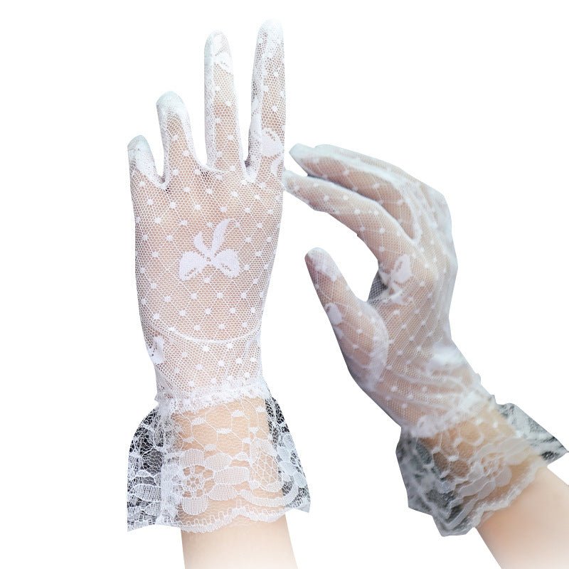 Summer Ladies Sunscreen Driving Riding Gloves Bow Black Lace Lace Mesh Wedding Bridal Gloves - Luzilly Bridal & Apparel