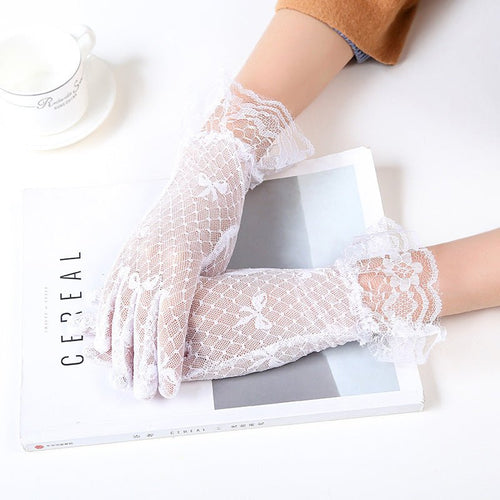 Summer Ladies Sunscreen Driving Riding Gloves Bow Black Lace Lace Mesh Wedding Bridal Gloves - Luzilly Bridal & Apparel