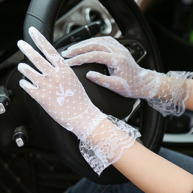 Summer Ladies Sunscreen Driving Riding Gloves Bow Black Lace Lace Mesh Wedding Bridal Gloves - Luzilly Bridal & Apparel