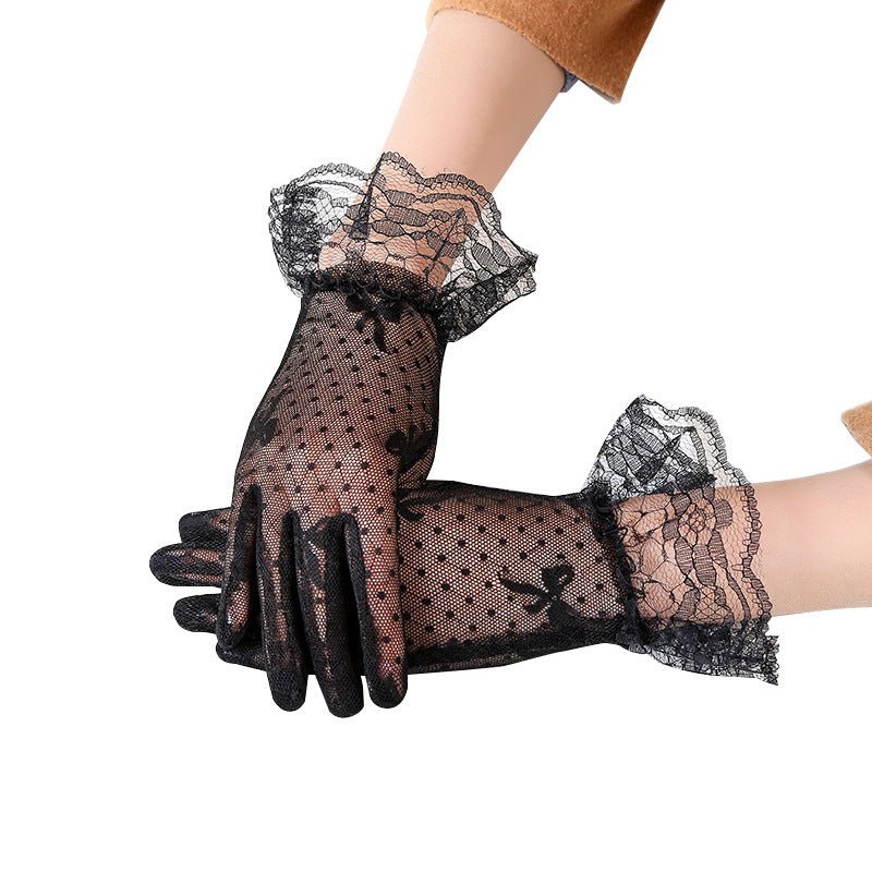Summer Ladies Sunscreen Driving Riding Gloves Bow Black Lace Lace Mesh Wedding Bridal Gloves - Luzilly Bridal & Apparel