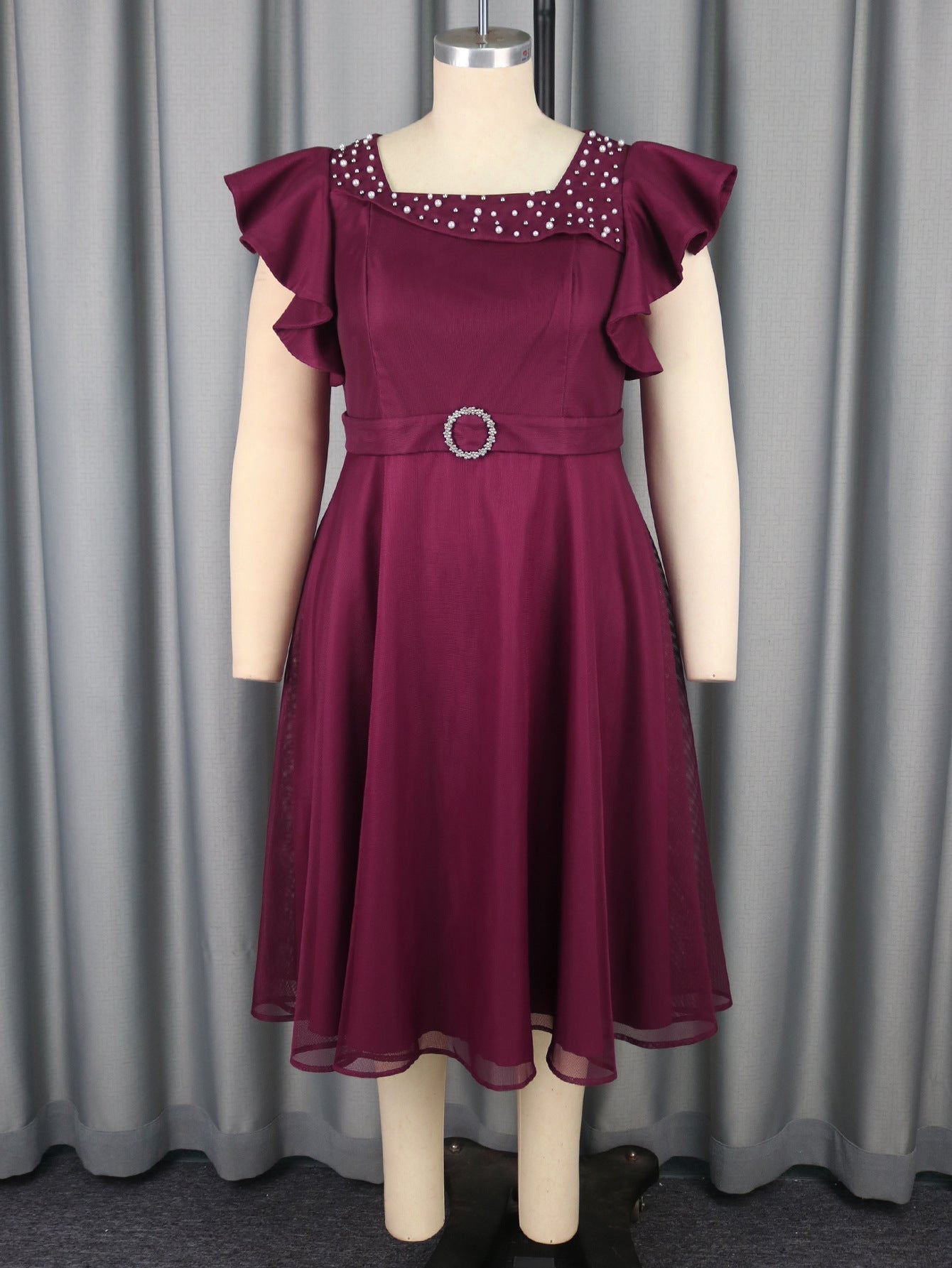 Summer Mesh Butterfly Sleeve Ruffles Party Wedding Guest Elegant Dress - Luzilly Bridal & Apparel