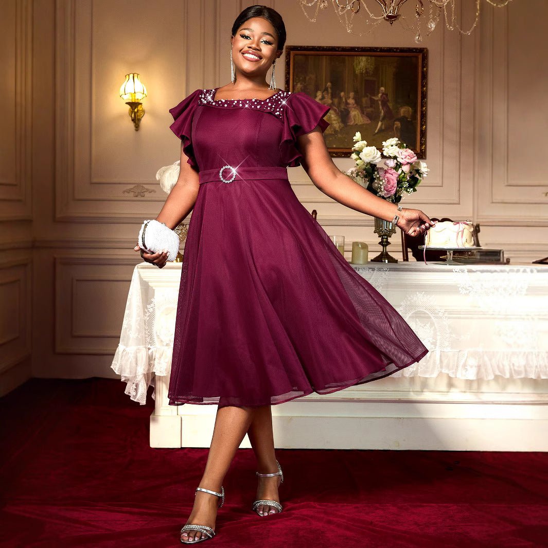 Summer Mesh Butterfly Sleeve Ruffles Party Wedding Guest Elegant Dress - Luzilly Bridal & Apparel