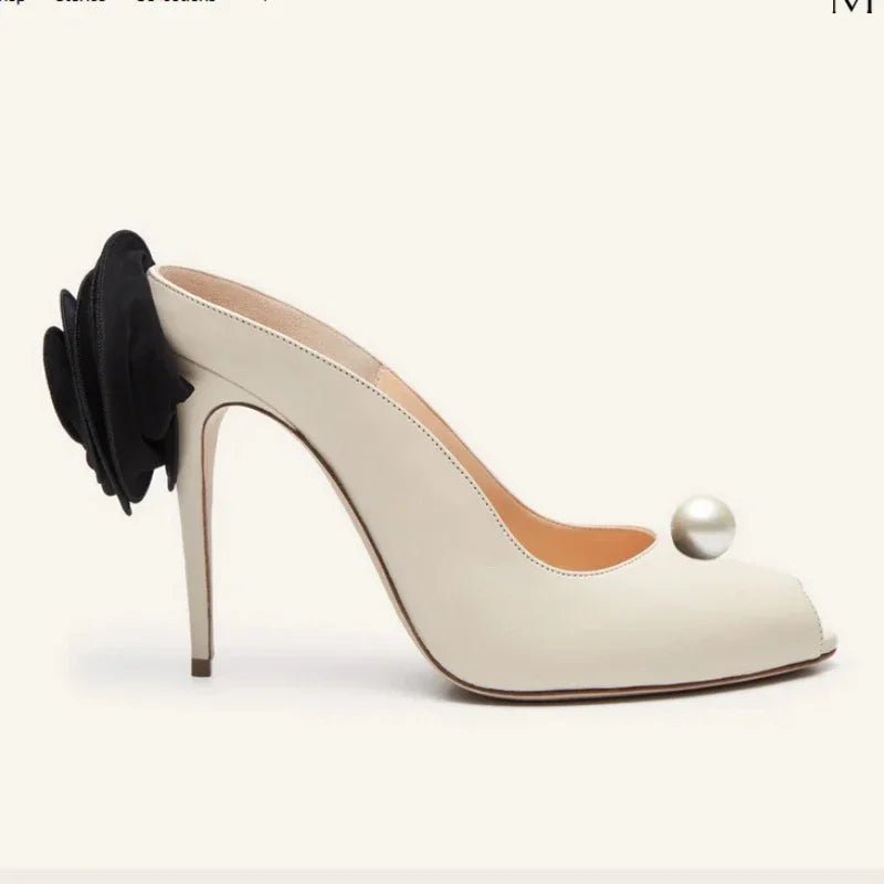 Summer New Fish Mouth Pearl Flower Women's Slim High Heels Slippers Pointed Banquet Wedding Sexy 34-45 High Heel Sandals - Luzilly Bridal & Apparel