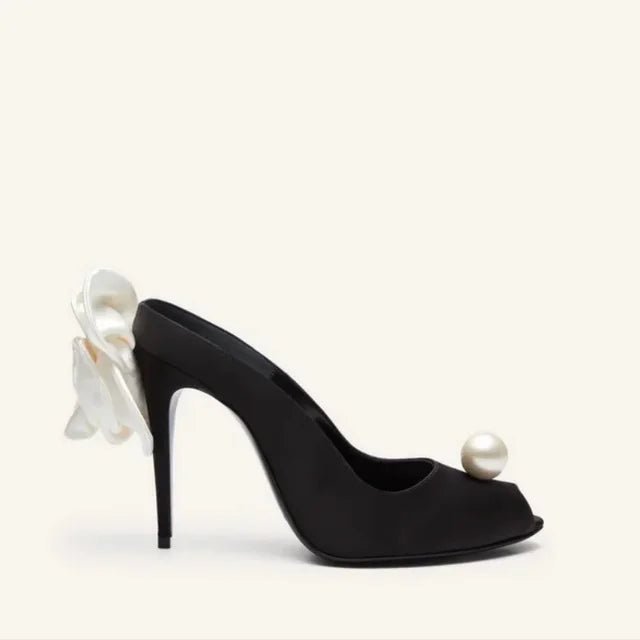 Summer New Fish Mouth Pearl Flower Women's Slim High Heels Slippers Pointed Banquet Wedding Sexy 34-45 High Heel Sandals - Luzilly Bridal & Apparel