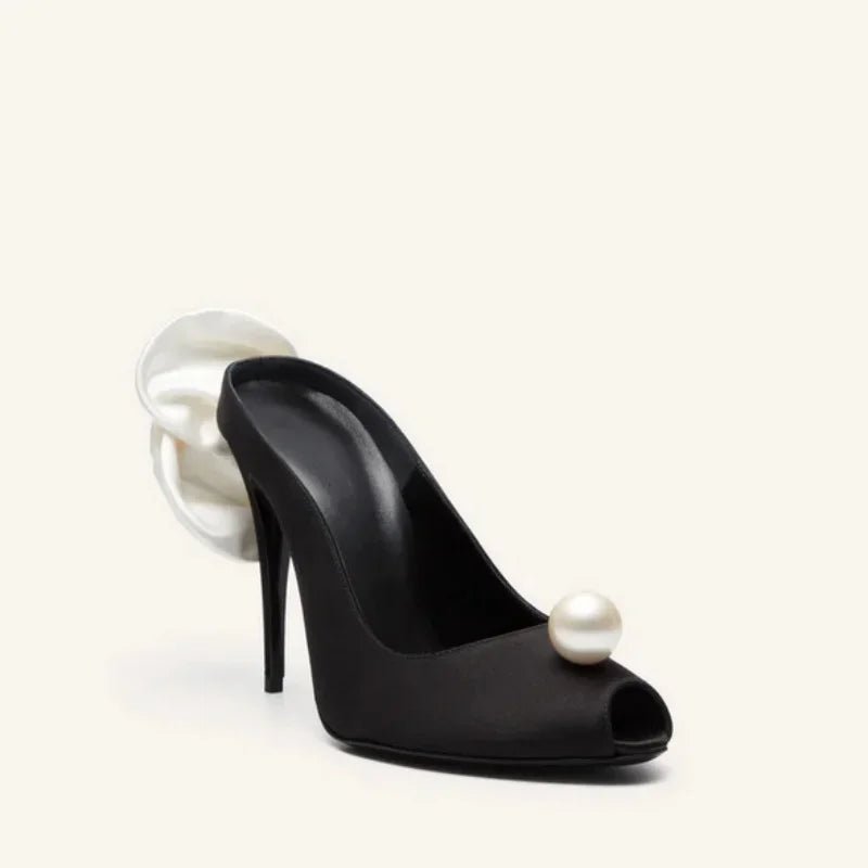 Summer New Fish Mouth Pearl Flower Women's Slim High Heels Slippers Pointed Banquet Wedding Sexy 34-45 High Heel Sandals - Luzilly Bridal & Apparel