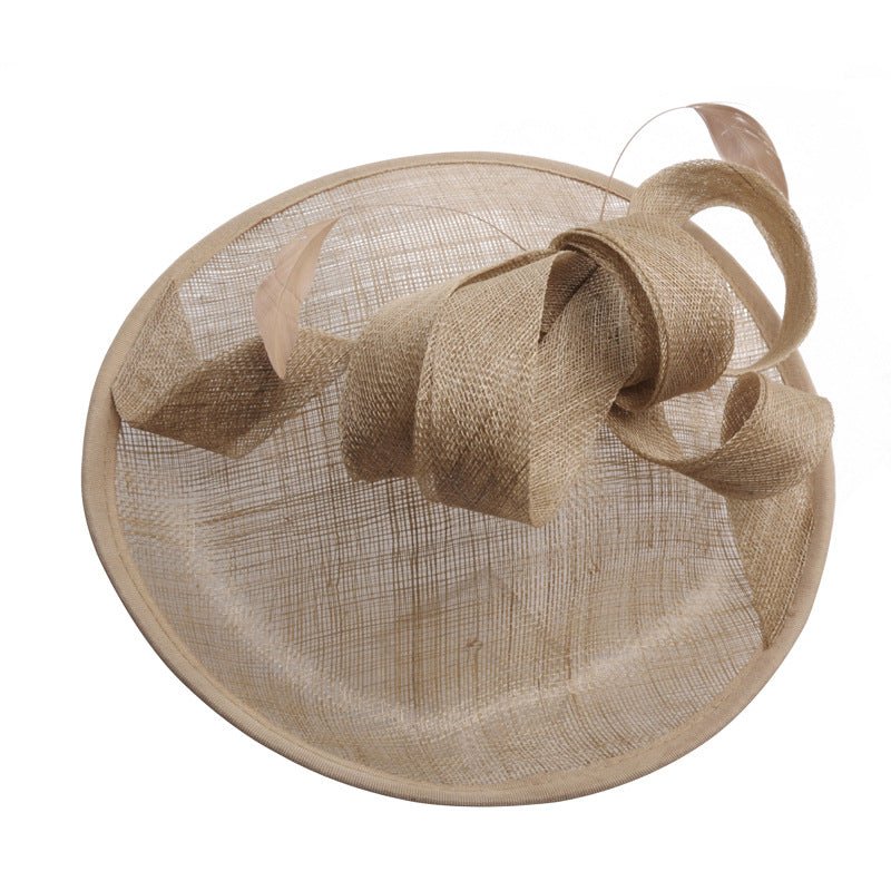 Summer Outdoor Ladies Hat Western-Style Linen Banquet Bridal Hat Bow Feather Headdress - Luzilly Bridal & Apparel
