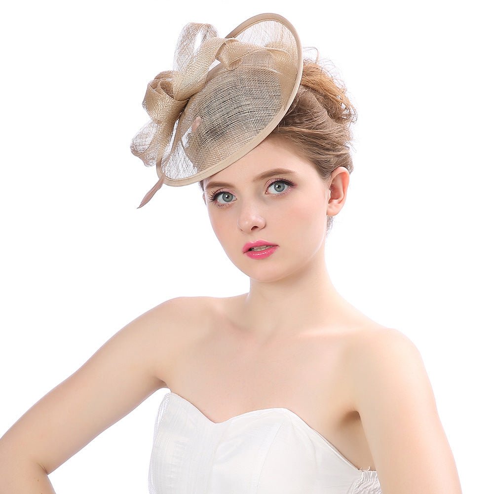 Summer Outdoor Ladies Hat Western-Style Linen Banquet Bridal Hat Bow Feather Headdress - Luzilly Bridal & Apparel