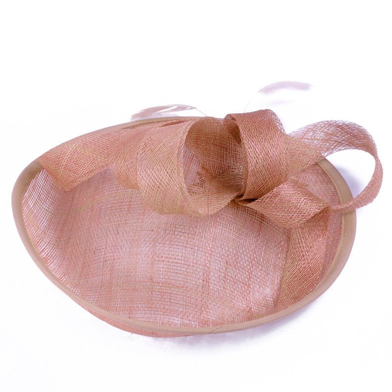 Summer Outdoor Ladies Hat Western-Style Linen Banquet Bridal Hat Bow Feather Headdress - Luzilly Bridal & Apparel