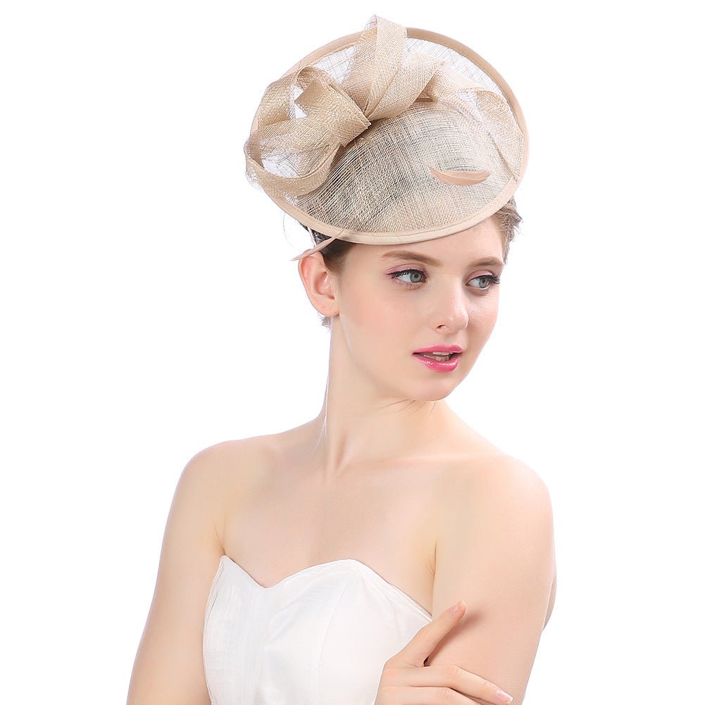 Summer Outdoor Ladies Hat Western-Style Linen Banquet Bridal Hat Bow Feather Headdress - Luzilly Bridal & Apparel