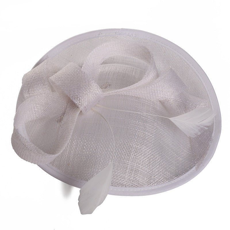 Summer Outdoor Ladies Hat Western-Style Linen Banquet Bridal Hat Bow Feather Headdress - Luzilly Bridal & Apparel