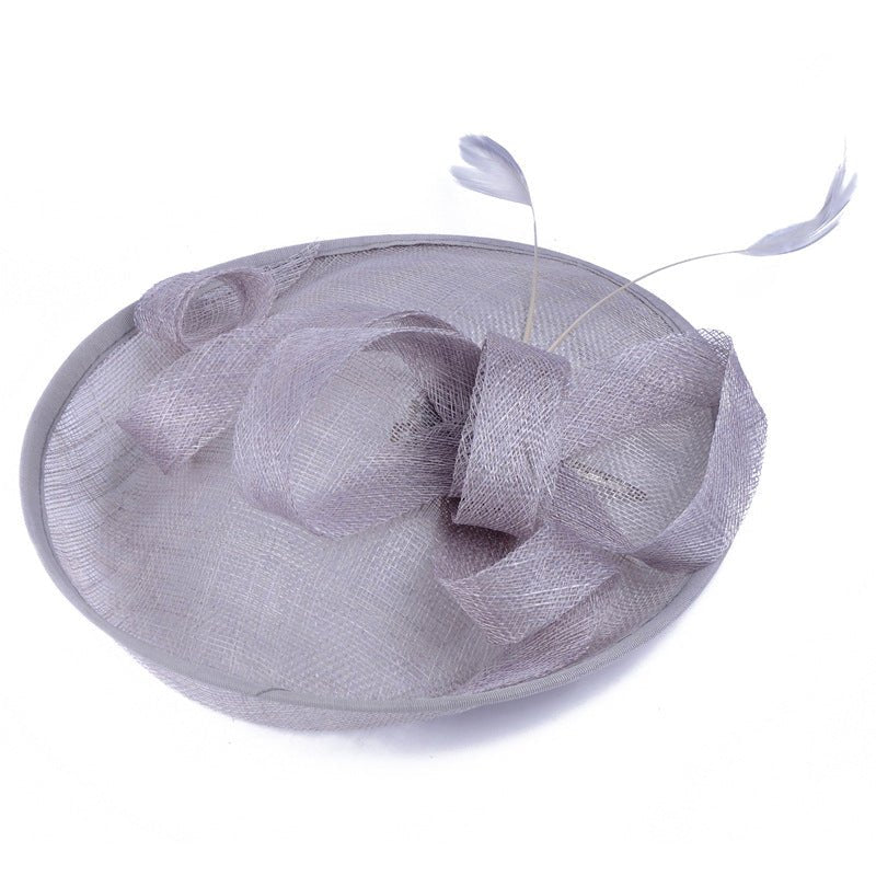 Summer Outdoor Ladies Hat Western-Style Linen Banquet Bridal Hat Bow Feather Headdress - Luzilly Bridal & Apparel