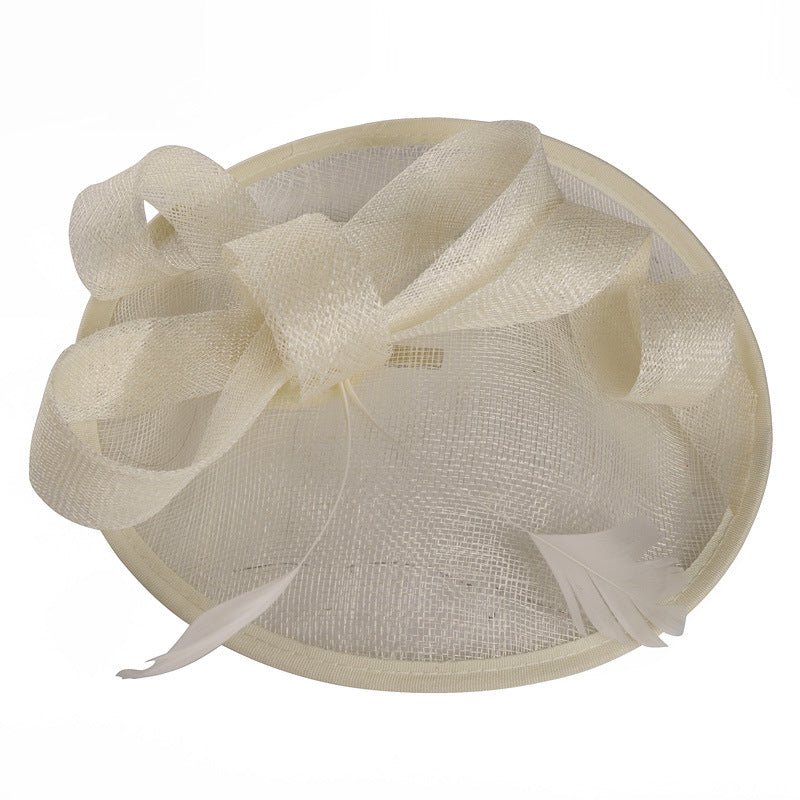 Summer Outdoor Ladies Hat Western-Style Linen Banquet Bridal Hat Bow Feather Headdress - Luzilly Bridal & Apparel
