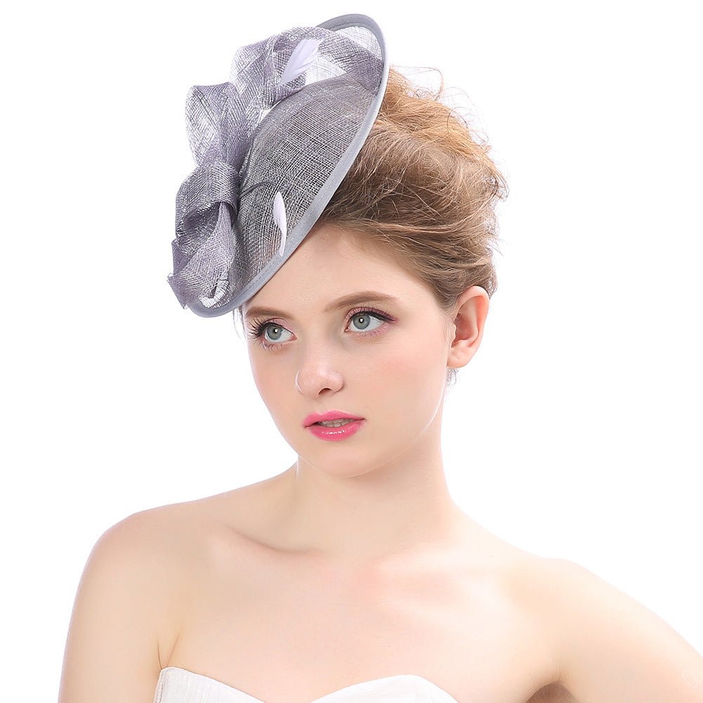 Summer Outdoor Ladies Hat Western-Style Linen Banquet Bridal Hat Bow Feather Headdress - Luzilly Bridal & Apparel