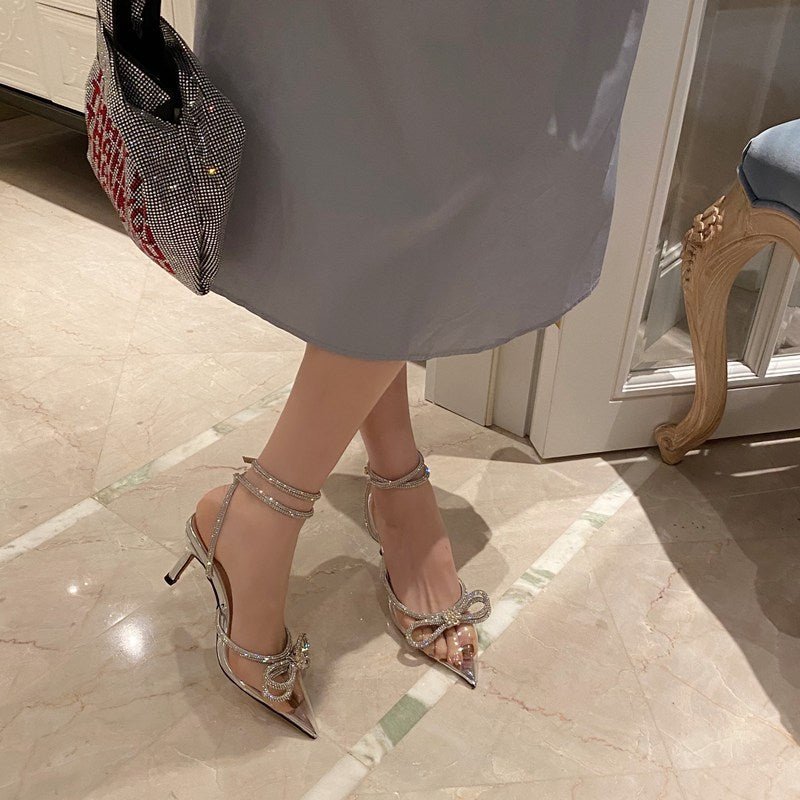 Summer Strappy Pointed Fairy Shoes Transparent Butterfly Rhinestone Stiletto Sandals Net Celebrity High-Heeled Wedding Shoes Women - Luzilly Bridal & Apparel