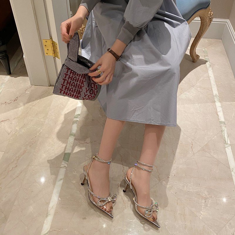 Summer Strappy Pointed Fairy Shoes Transparent Butterfly Rhinestone Stiletto Sandals Net Celebrity High-Heeled Wedding Shoes Women - Luzilly Bridal & Apparel