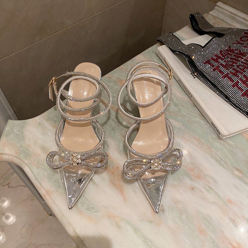 Summer Strappy Pointed Fairy Shoes Transparent Butterfly Rhinestone Stiletto Sandals Net Celebrity High-Heeled Wedding Shoes Women - Luzilly Bridal & Apparel