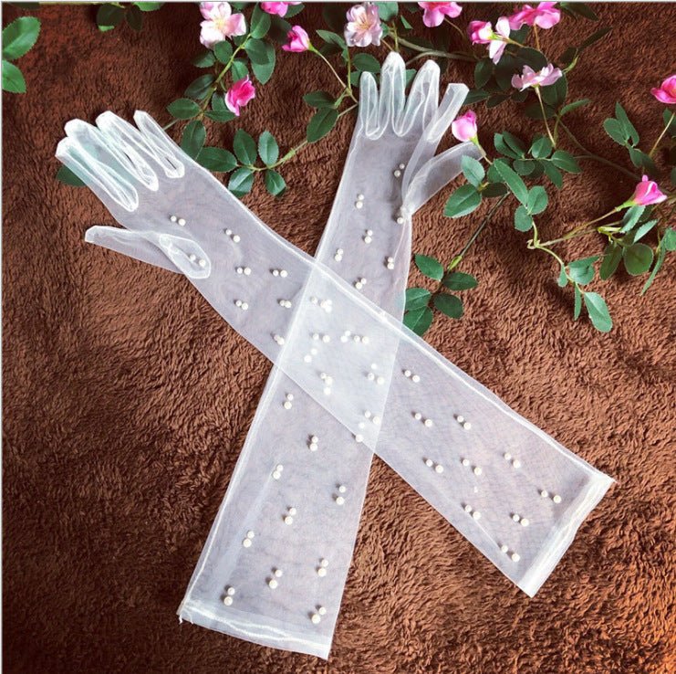 Summer Thin Bridal Pearl Mesh Gloves - Luzilly Bridal & Apparel