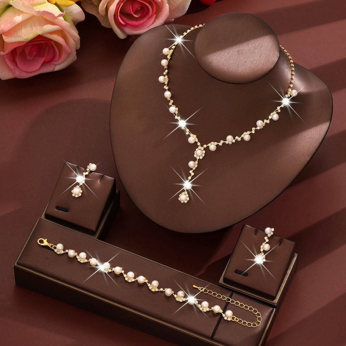 Sunflower Rhinestone & Pearl Three-Piece Set - Luzilly Bridal & Apparel