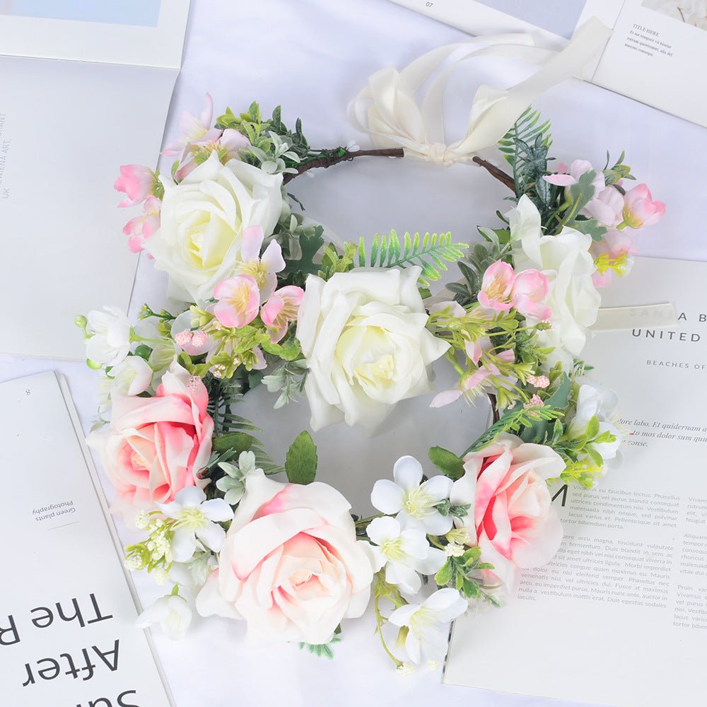 Super Fairy Girl Bride Scenic Area Photography Flower Wreath Hair Accessories Handmade Silk Flower Wreath Headwear - Luzilly Bridal & Apparel