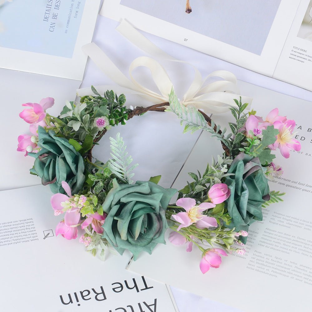 Super Fairy Girl Bride Scenic Area Photography Flower Wreath Hair Accessories Handmade Silk Flower Wreath Headwear - Luzilly Bridal & Apparel
