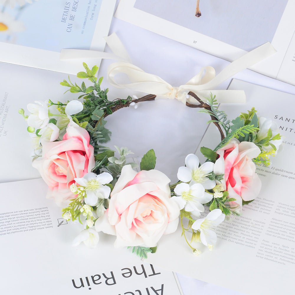 Super Fairy Girl Bride Scenic Area Photography Flower Wreath Hair Accessories Handmade Silk Flower Wreath Headwear - Luzilly Bridal & Apparel