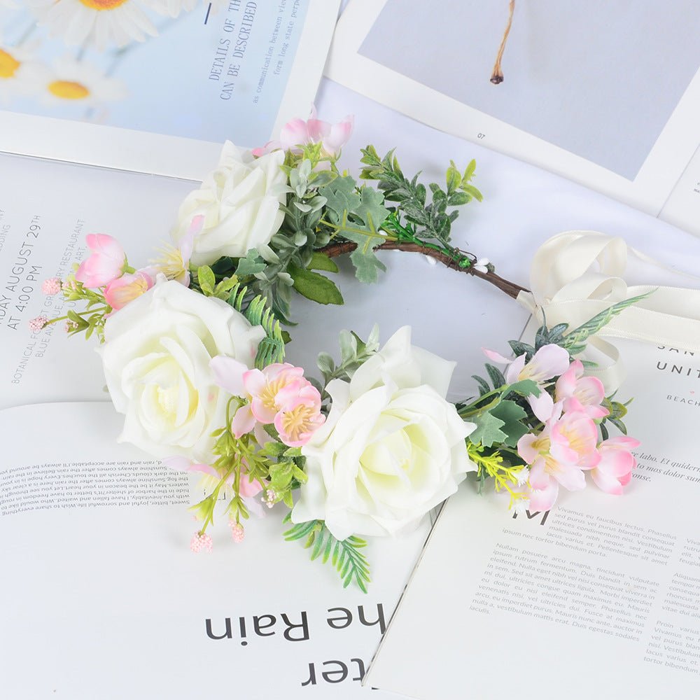 Super Fairy Girl Bride Scenic Area Photography Flower Wreath Hair Accessories Handmade Silk Flower Wreath Headwear - Luzilly Bridal & Apparel