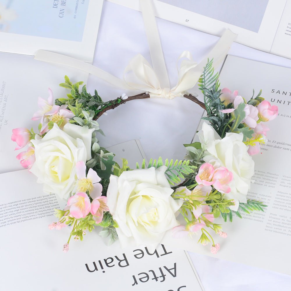 Super Fairy Girl Bride Scenic Area Photography Flower Wreath Hair Accessories Handmade Silk Flower Wreath Headwear - Luzilly Bridal & Apparel