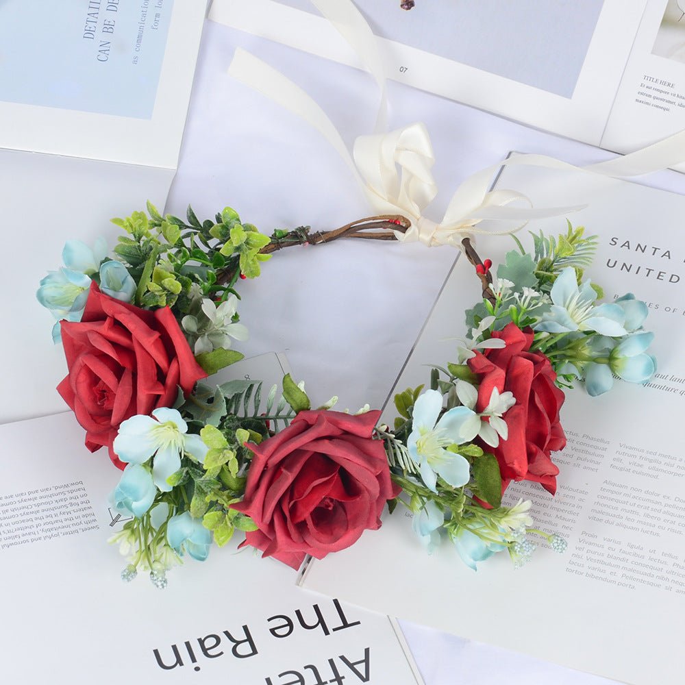 Super Fairy Girl Bride Scenic Area Photography Flower Wreath Hair Accessories Handmade Silk Flower Wreath Headwear - Luzilly Bridal & Apparel