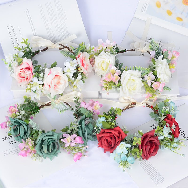 Super Fairy Girl Bride Scenic Area Photography Flower Wreath Hair Accessories Handmade Silk Flower Wreath Headwear - Luzilly Bridal & Apparel