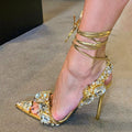 Super High Heel Pointed Rhinestone Fashion Banquet Catwalk Sandals Roman Lace-Up Evening Dress Bridal Stiletto Women's Shoes - Luzilly Bridal & Apparel