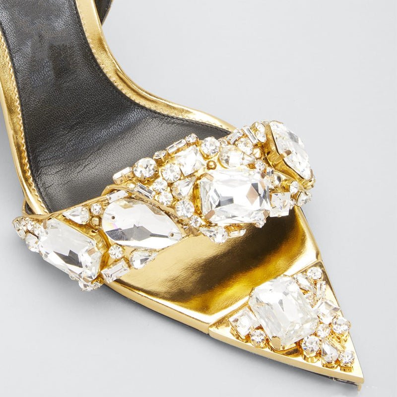 Super High Heel Pointed Rhinestone Fashion Banquet Catwalk Sandals Roman Lace-Up Evening Dress Bridal Stiletto Women's Shoes - Luzilly Bridal & Apparel