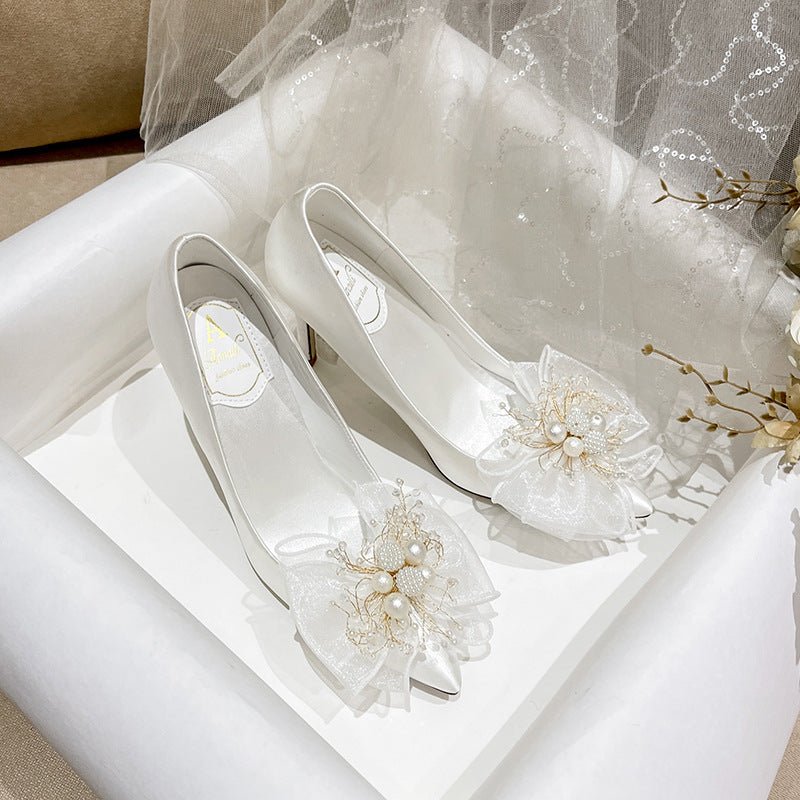 Sweet Bow Bridal Shoes White Wedding Dress - Luzilly Bridal & Apparel