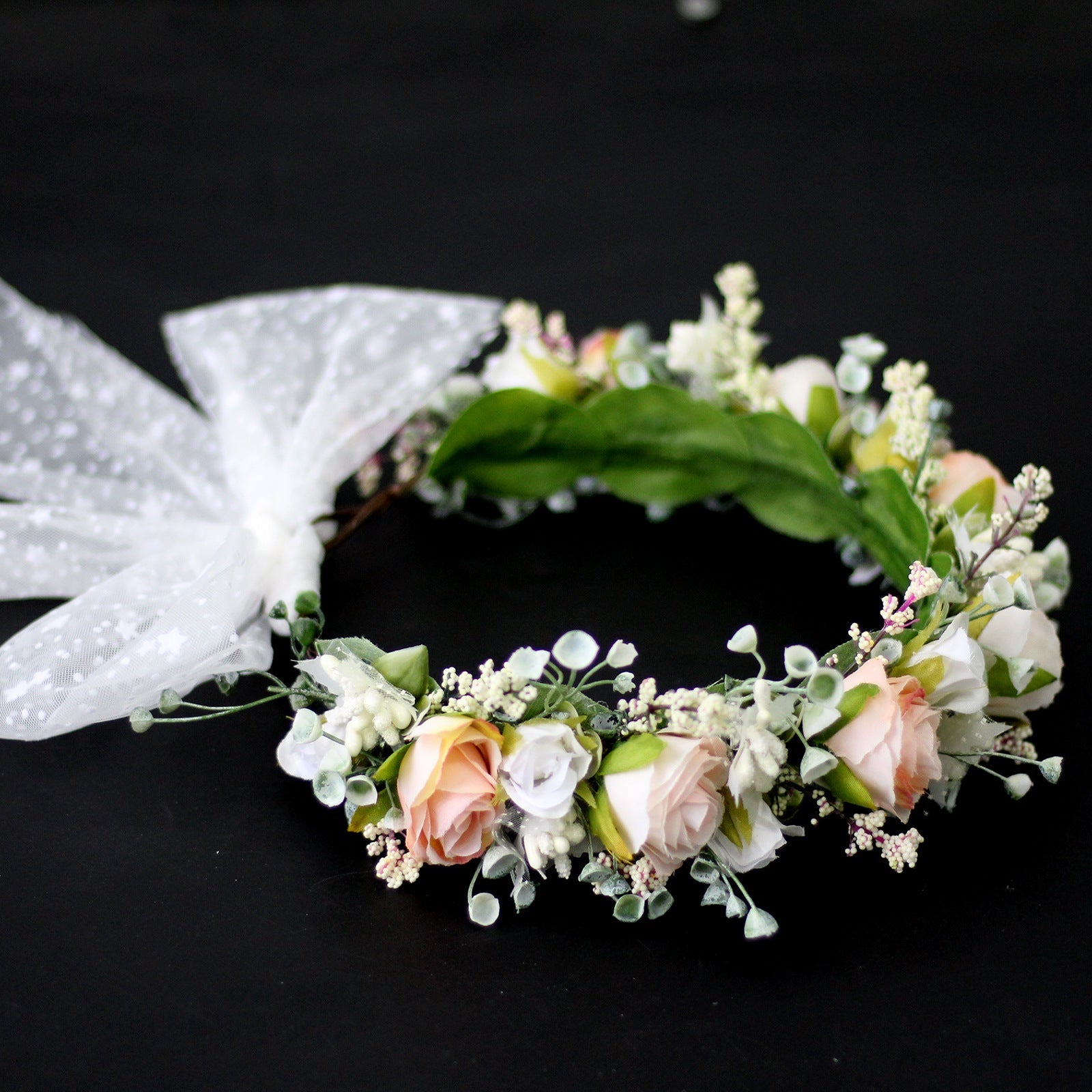 Sweet flower garland rose bud draped in gauze flower crown with exquisite handmade flowers bridal headwear - Luzilly Bridal & Apparel