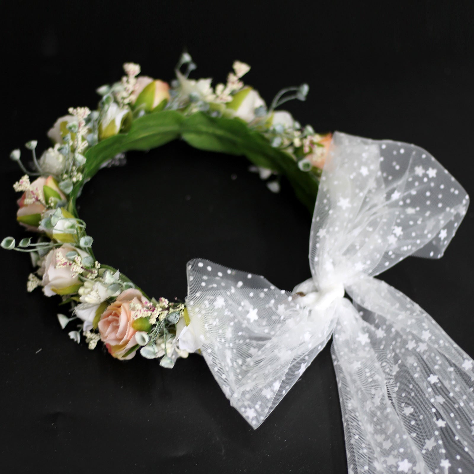 Sweet flower garland rose bud draped in gauze flower crown with exquisite handmade flowers bridal headwear - Luzilly Bridal & Apparel