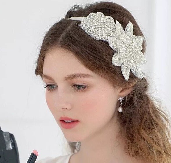 Sweet princess bridal headgear handmade crystal inlaid rhinestone flower cloth headband hair ornament - Luzilly Bridal & Apparel