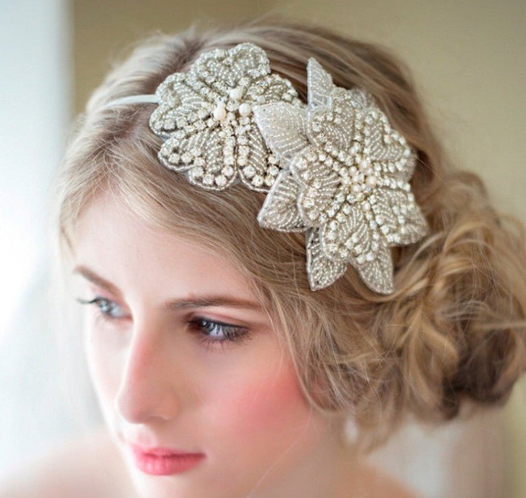 Sweet princess bridal headgear handmade crystal inlaid rhinestone flower cloth headband hair ornament - Luzilly Bridal & Apparel
