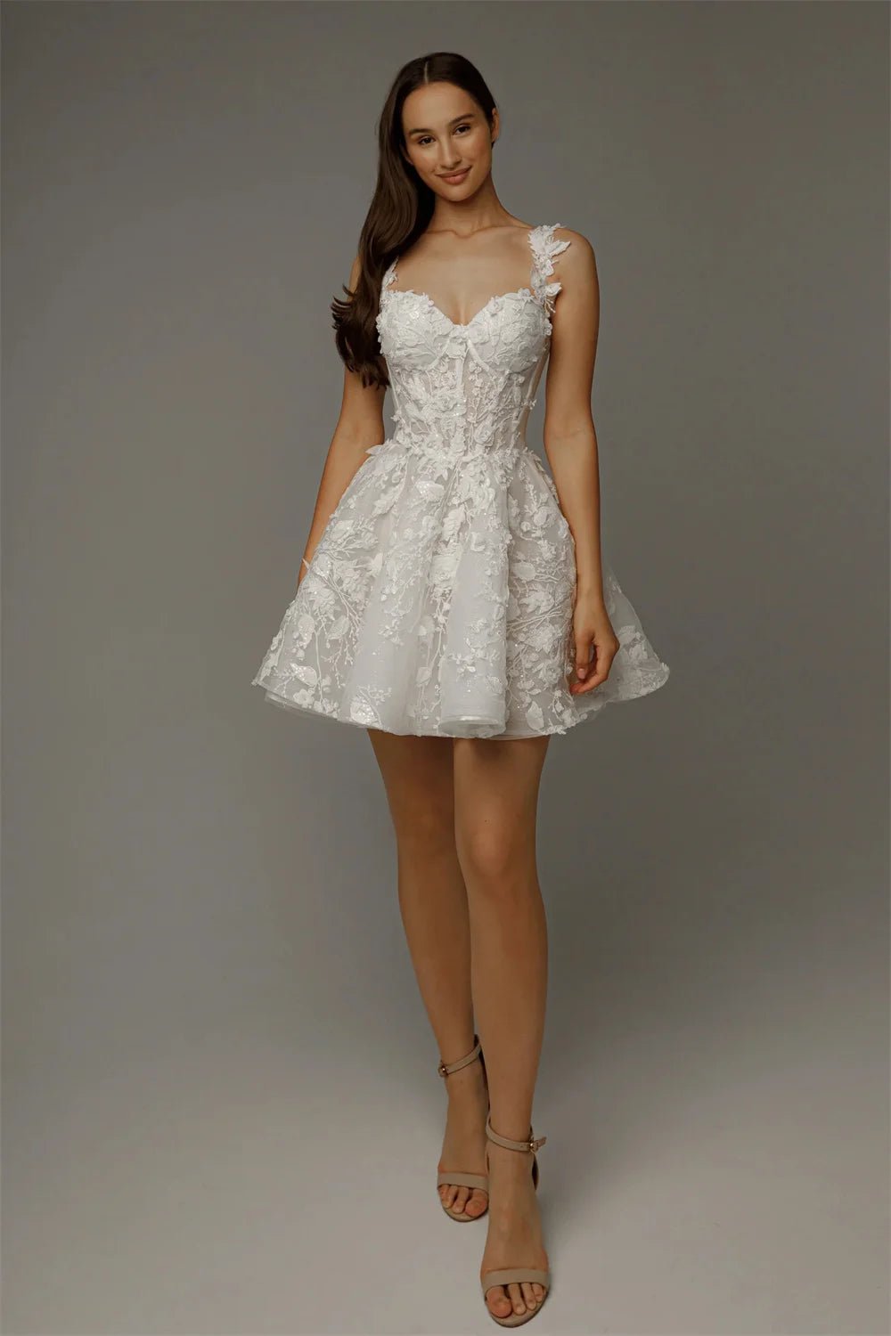 Sweetheart 3D Floral Lace Short A-Line Wedding Dress - Luzilly Bridal & Apparel