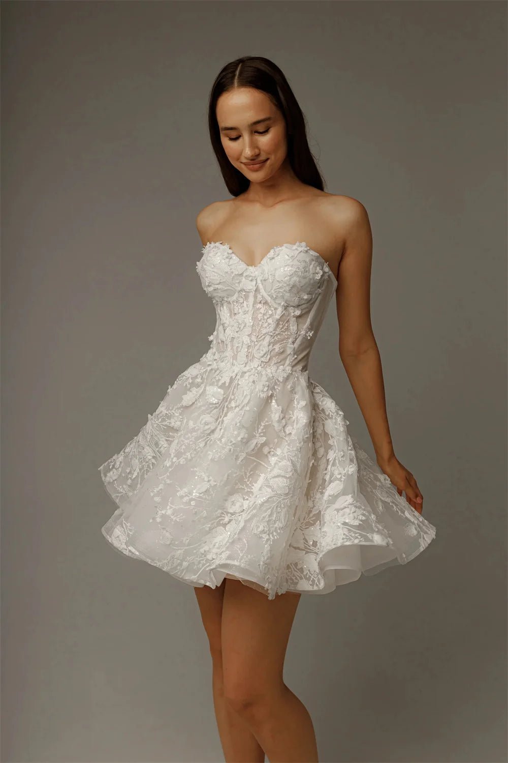 Sweetheart 3D Floral Lace Short A-Line Wedding Dress - Luzilly Bridal & Apparel