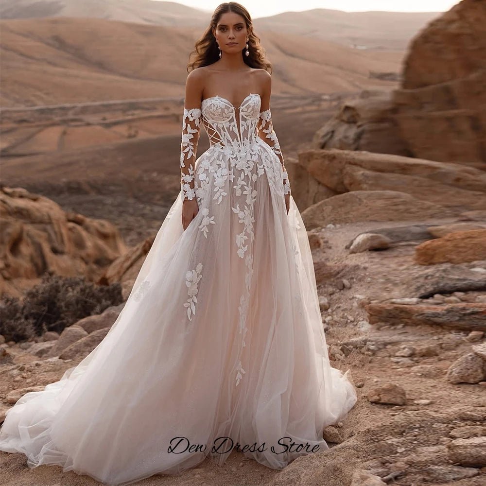 Sweetheart Applique Tulle A-Line Wedding Dress - Luzilly Bridal & Apparel