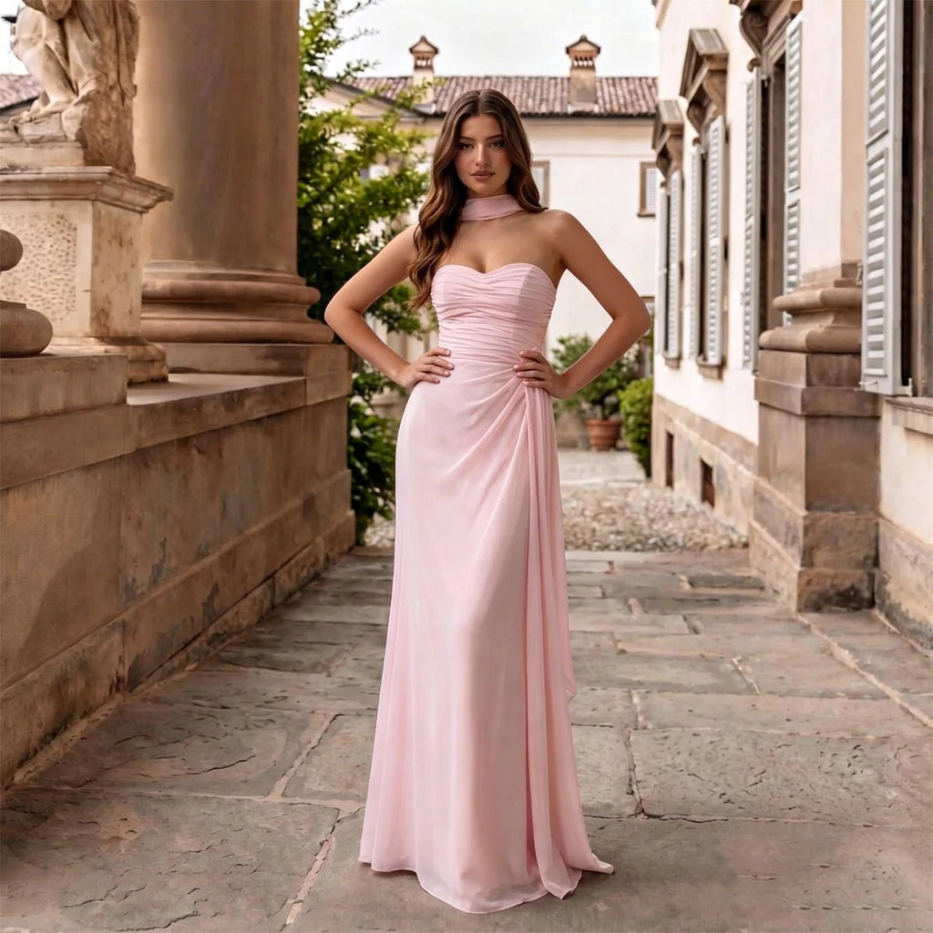 Sweetheart Chiffon Mermaid Bridesmaid Dress with Scarf - Luzilly Bridal & Apparel