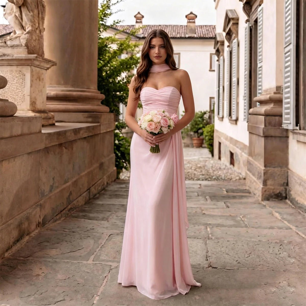 Sweetheart Chiffon Mermaid Bridesmaid Dress with Scarf - Luzilly Bridal & Apparel