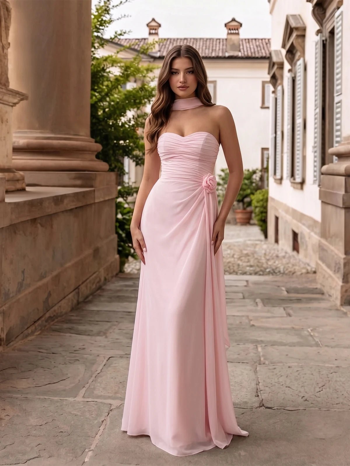 Sweetheart Chiffon Mermaid Bridesmaid Dress with Scarf - Luzilly Bridal & Apparel