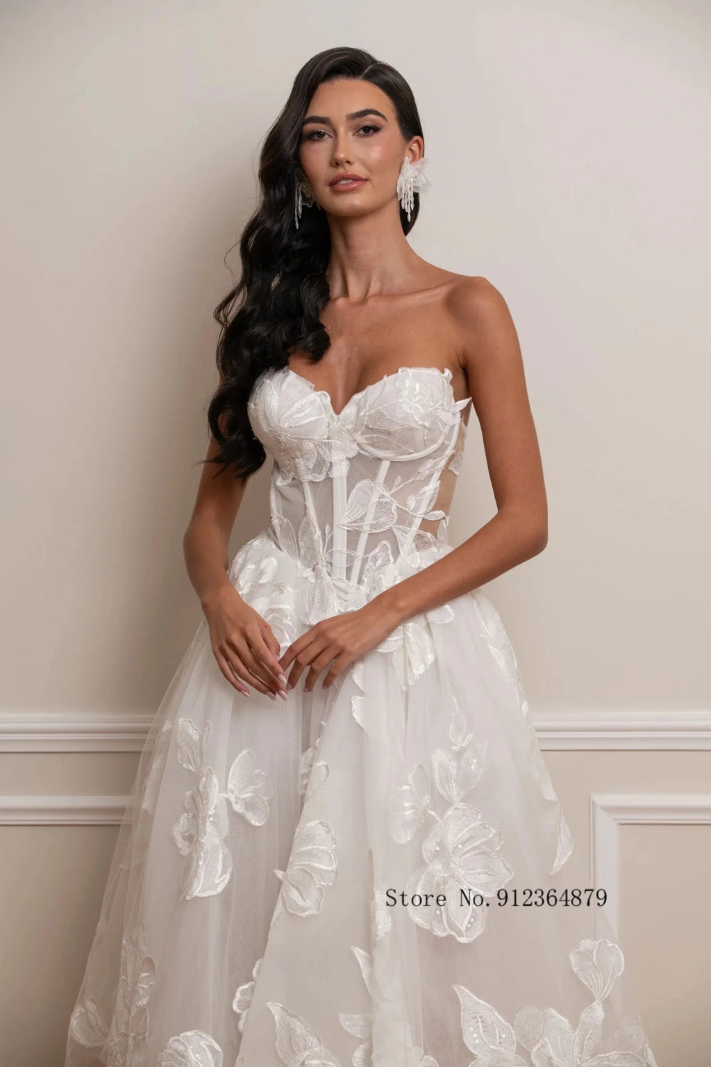 Sweetheart Corset Tea-Length Wedding Dress with 3D Floral Lace - Luzilly Bridal & Apparel