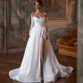 Sweetheart Long-Sleeve Satin A-Line Wedding Dress with Side Slit - Luzilly Bridal & Apparel