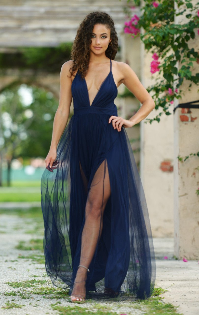 Sydney Maxi Dress - Navy Tulle Dress - Luzilly Bridal & Apparel