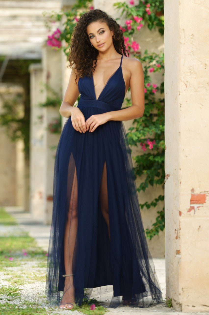 Sydney Maxi Dress - Navy Tulle Dress - Luzilly Bridal & Apparel