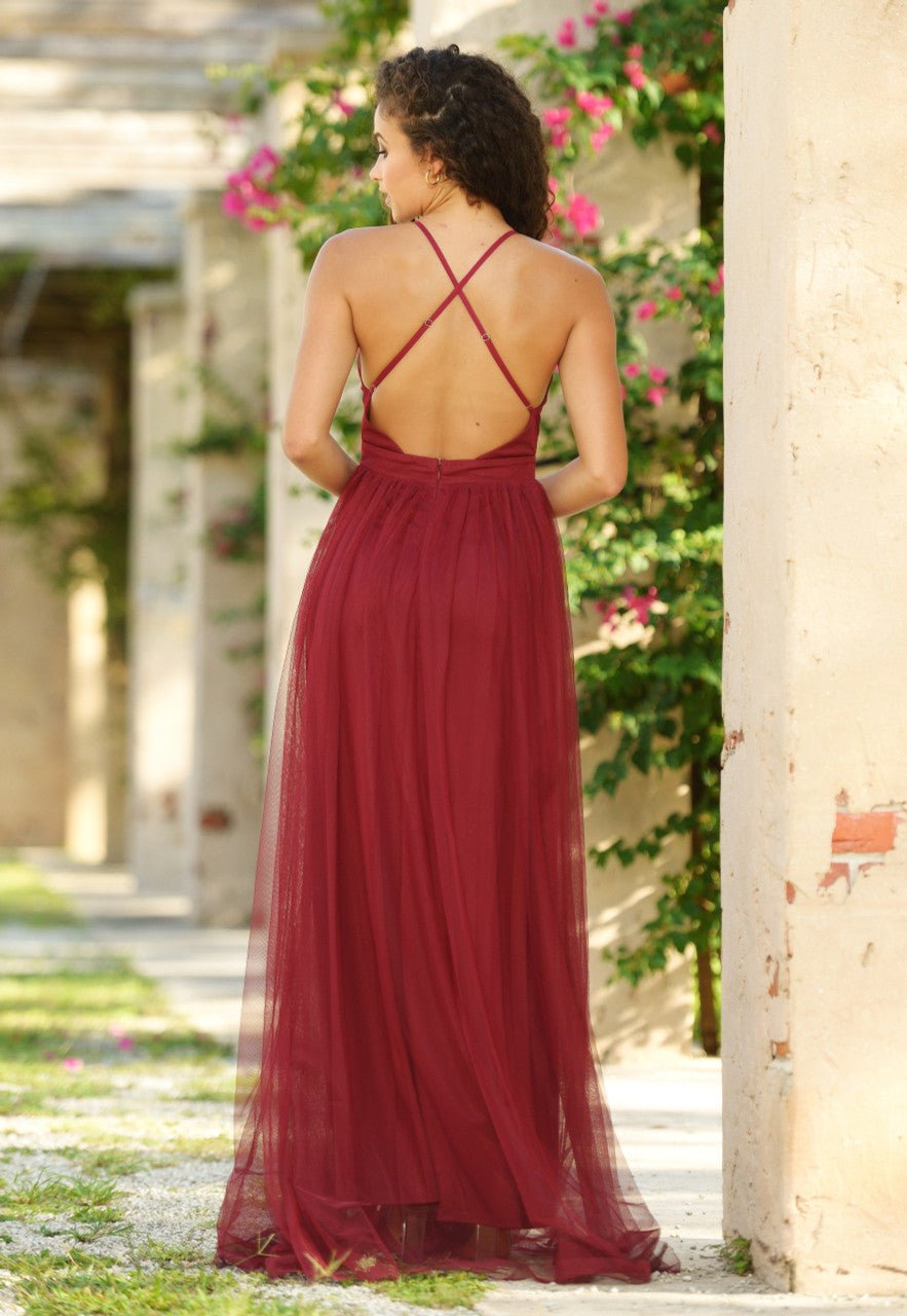 Sydney Maxi Dress - Wine Tulle Dress - Luzilly Bridal & Apparel